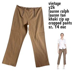 y2k vintage Ralph Lauren Lauren Cotton Tan Khaki Zip front cropped pants size 14